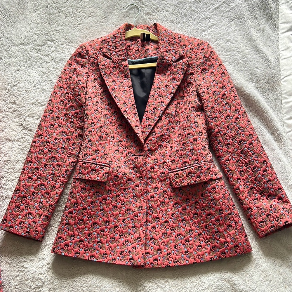 TopShop floral textured two-piece suit in pink- blazer
